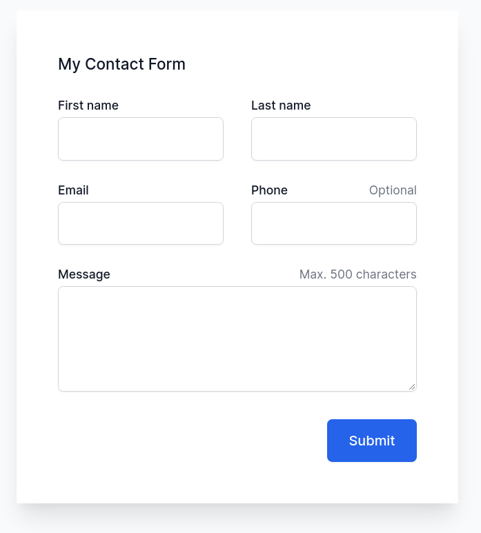 Sample contact us form with NoCodeForm backend